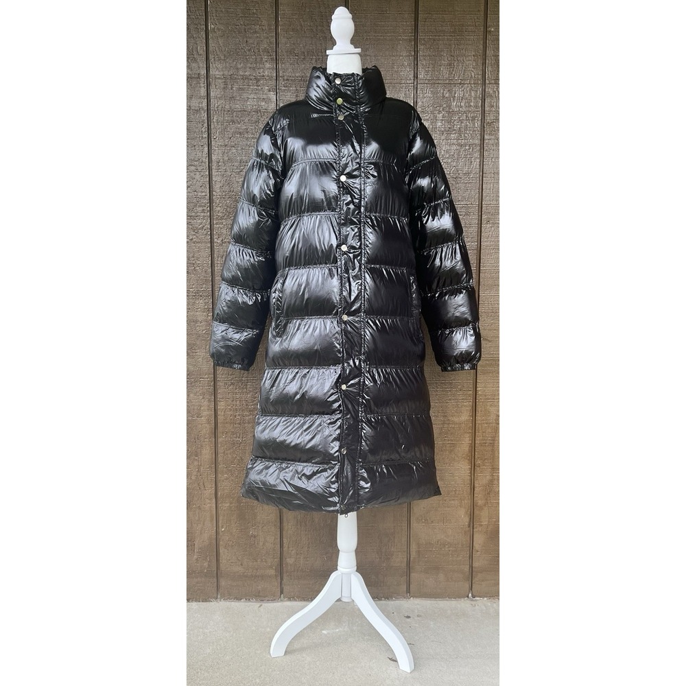 PrettyLittleThing Shiny Black Maxi Puffer Coat Women's US 12 Long Winter